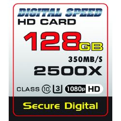 Digital Speed 2500X 128GB Professional High Speed Mach III 350MB/s Error Free (SDHC) HD Memory Card Class 10